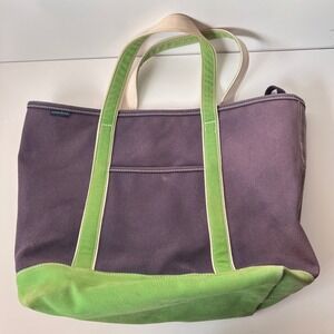 Lands End Canvas Bag Faded Navy Green Extra Large Cotton Preppy Boat and Tote